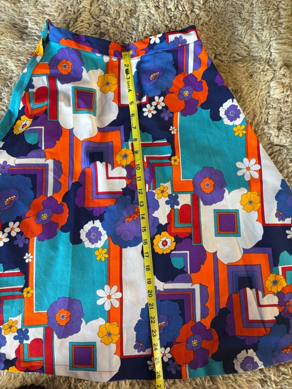 Women’s Vintage 70s Handmade Geo Flower Print Retro Skirt - Picture 4 of 9